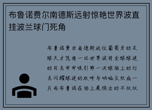 布鲁诺费尔南德斯远射惊艳世界波直挂波兰球门死角 布鲁诺费尔南德斯远射惊艳世界波直挂波兰球门死角